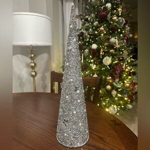 Silver Glitter Cone Tree Decor